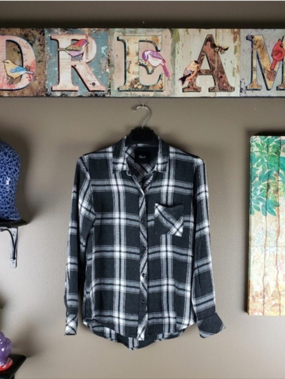 Rails NEW NWOT Black White plaid button shirt small